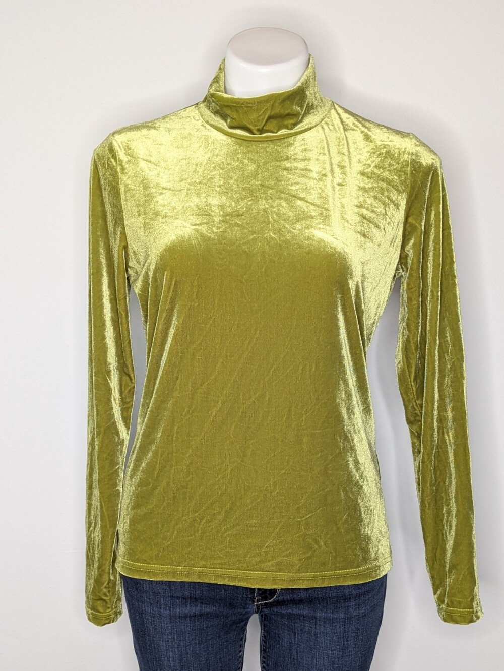 Vintage Gantos Green Turtleneck Long Sleeve Velvet Top M